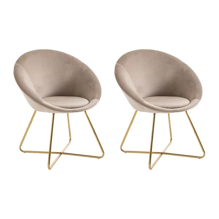 Lot de 2 chaises en velours et métal doré - Beige - BURBAN