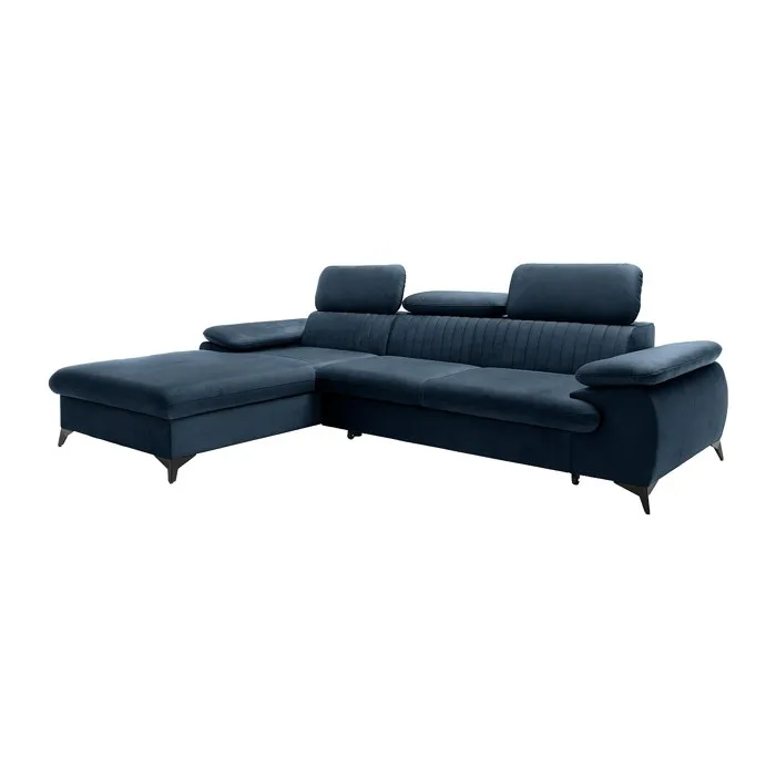 Canapé d'angle gauche convertible en velours bleu nuit SAMARA
