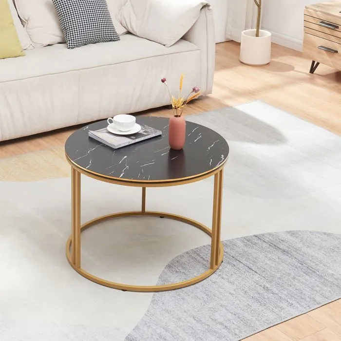 Table basse Aulum ronde 50 x 70 cm marbre noir or en.casa