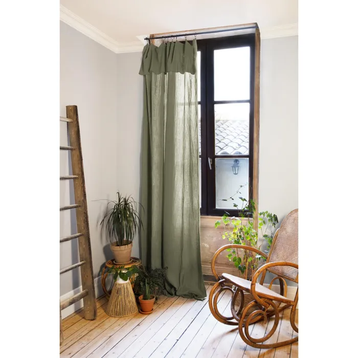Rideau ajustable + 8 anneaux pince Gaze de coton 140 x 300 cm Romarin Gaïa