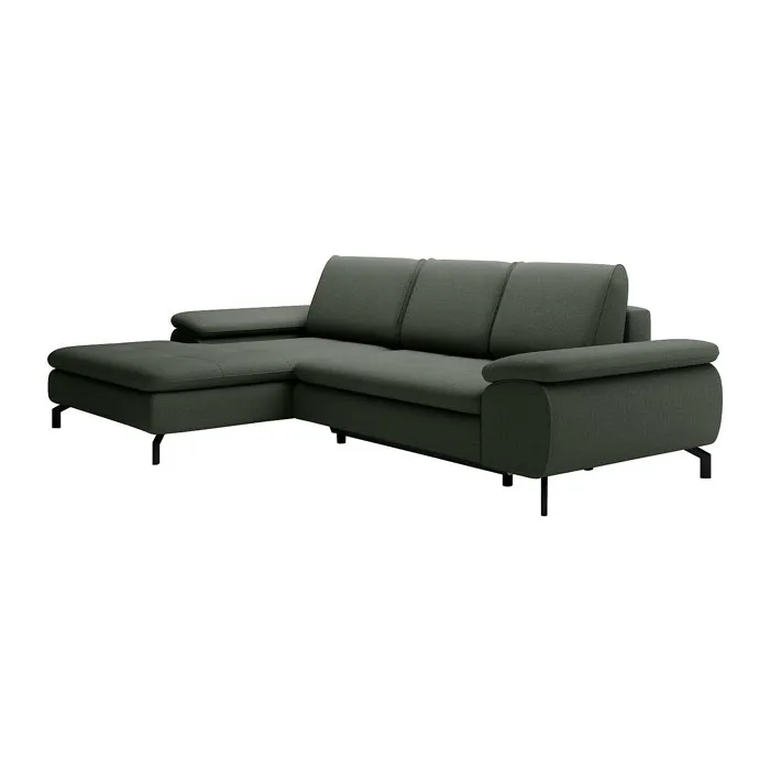 Canapé d'angle gauche convertible en tissu texturé vert ARCHIBALD