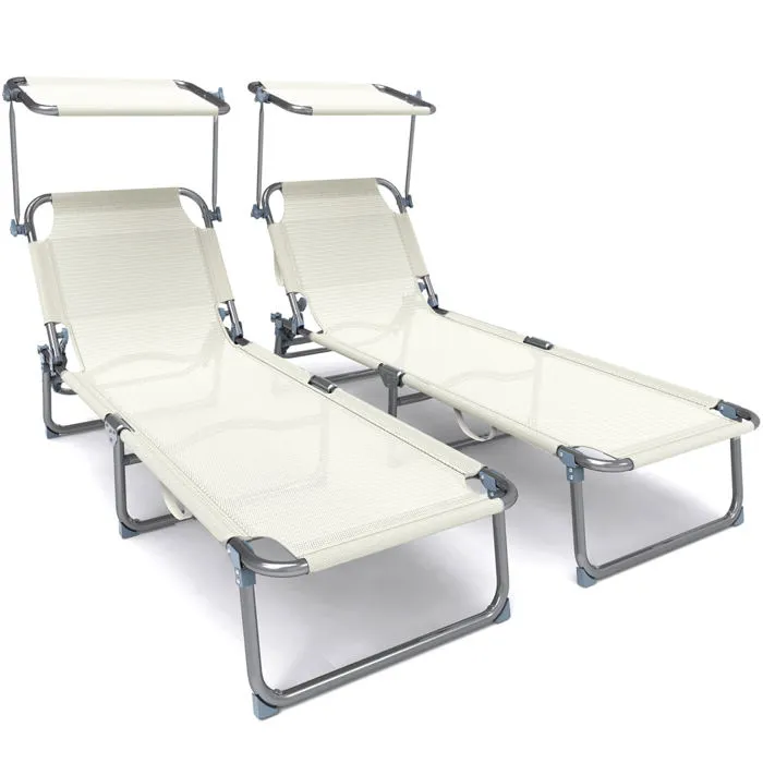 Vounot Transat Pare Soleil Textilene Et Range Magazine Lot De 2 Pcs Beige