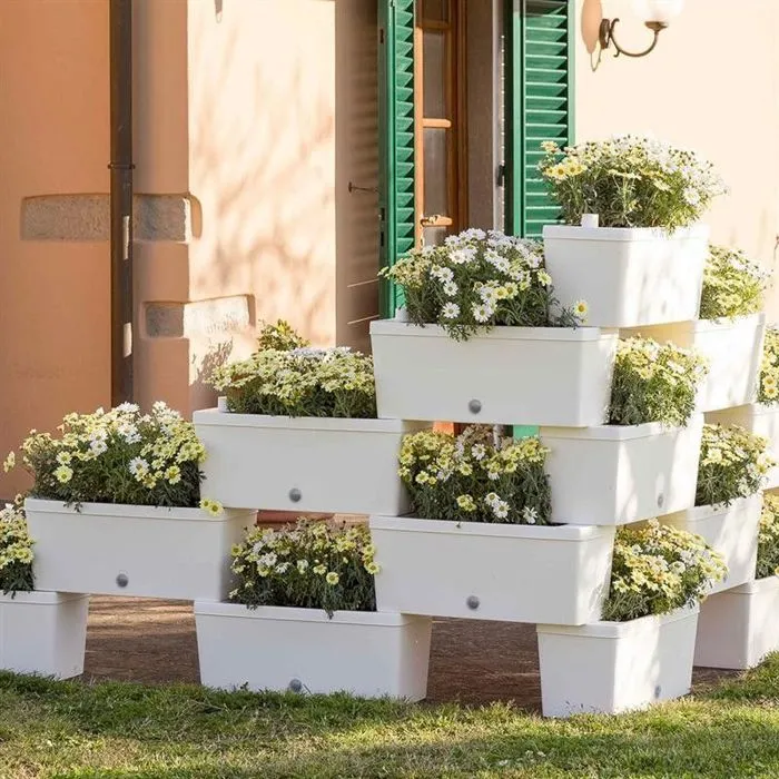 Kit 5 Jardinières Modulables - 59 X 23 Cm - Blanc