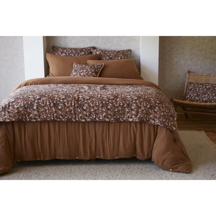 Bout de lit 90 x 200 cm Double Gaze de Coton Imprimée Capucine Camel
