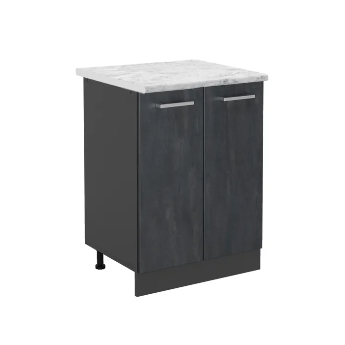 Vicco Meuble bas de cuisine Béton noir/Anthracite 60cm plan de travail Marbre