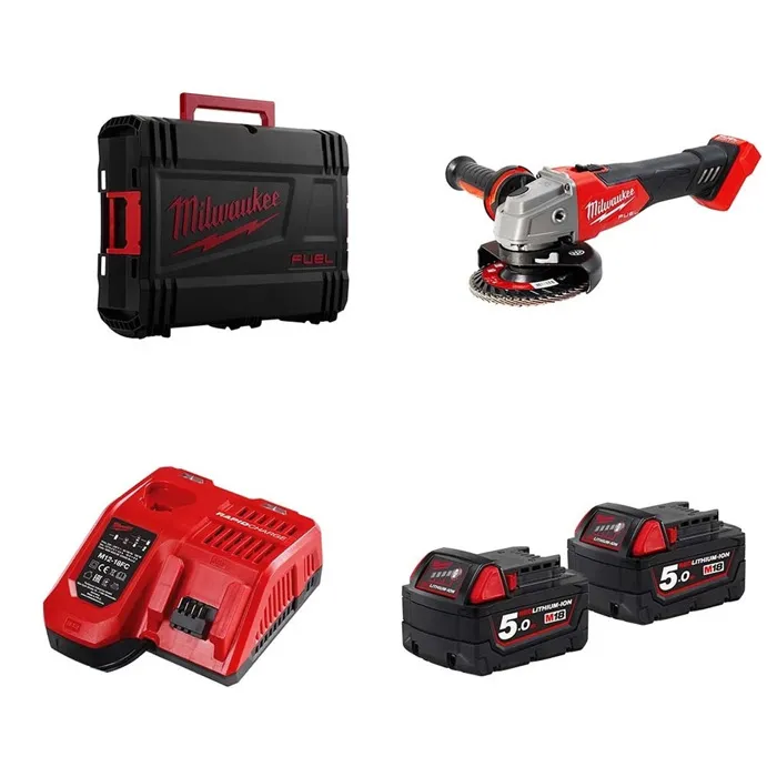 Meuleuse d'angle 18 V M18 FSAG125XB-502X 125 mm + 2 batteries 5 Ah + chargeur en HD-BOX MILWAUKEE 4933478430