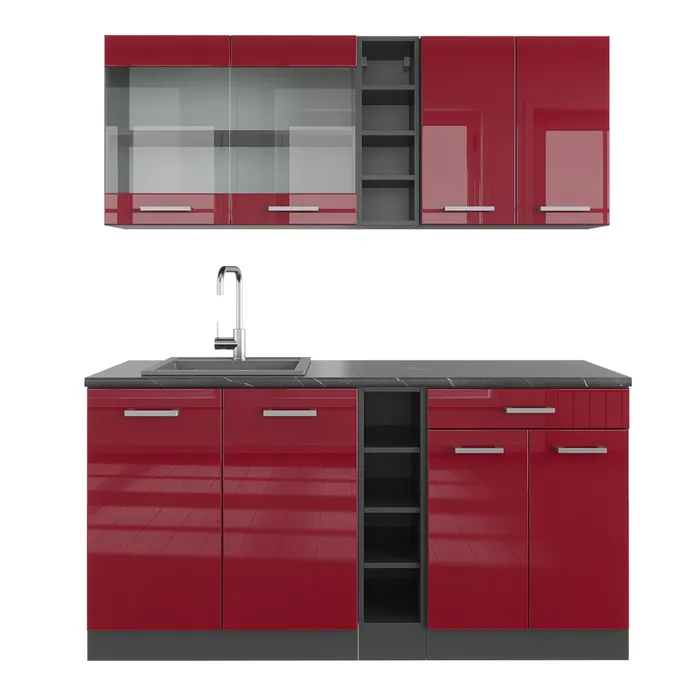 Vicco Cuisine Rouge brillant/Anthracite 160cm sans PT