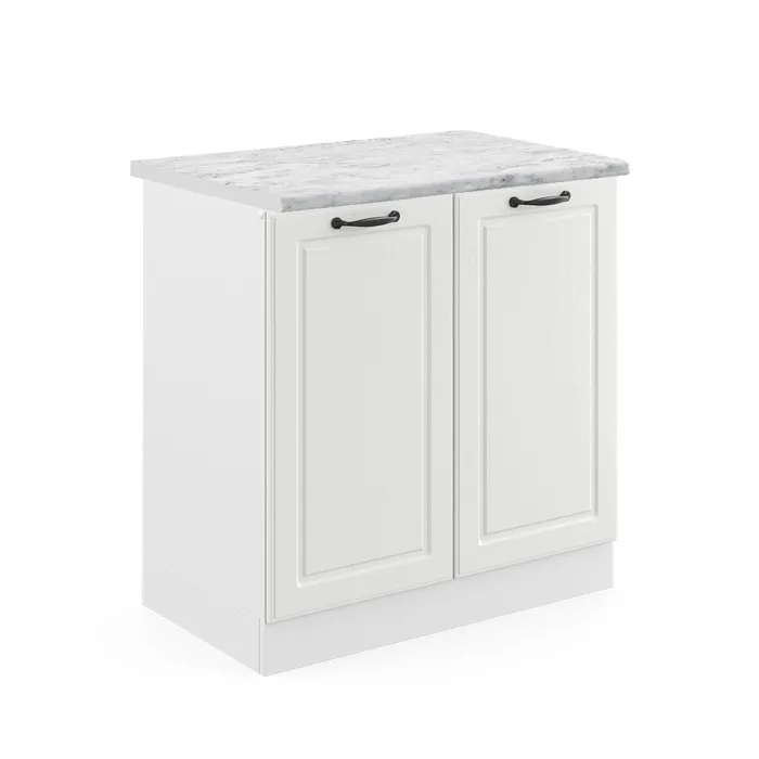 Vicco Meuble bas sous-évier Blanc campagne/Blanc 80cm plan de travail Marbre