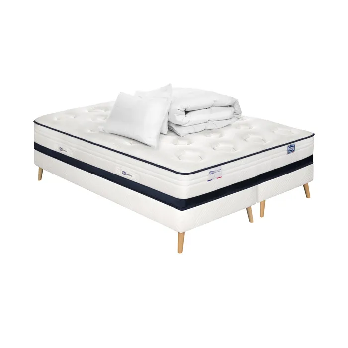 Ensemble Inedit, Matelas Hybride 160x200, Ferme H27 + 2 Sommiers + Couette + 2 Oreillers