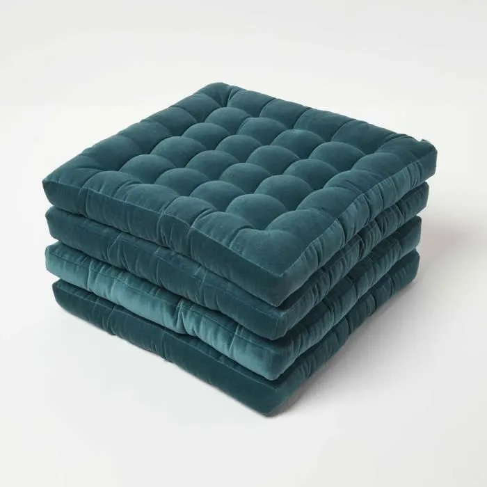 Galette De Chaise En Velours Vert Émeraude Lot De 4 40x40x5cm - Homescapes