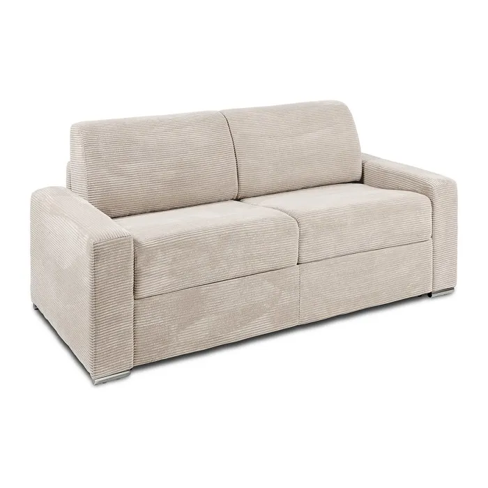 Canapé 3 places convertible express en velours côtelé beige - Couchage 140 cm - Matelas 18 cm CALITO