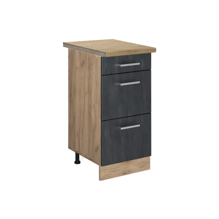 Vicco Meuble cuisine Béton noir/Chêne doré 40cm avec tiroirs plan de travail Chêne doré
