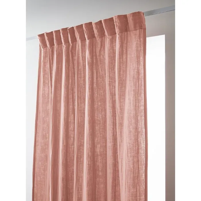 Rideau Galon Fronceur 140 x 240 cm Double Gaze de Coton Uni Gaïa Rose Pêche
