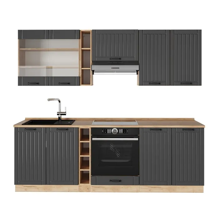 Vicco Cuisine Gris foncé 235cm, PT Chêne