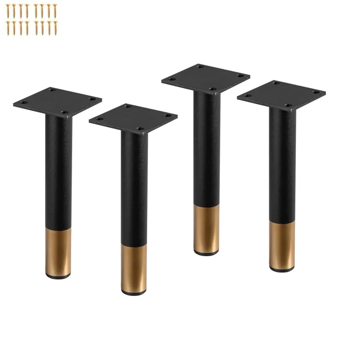 4 un. Pied rond noir et or pour meuble de salle de bain FURNIDEA en métal h: 20 cm