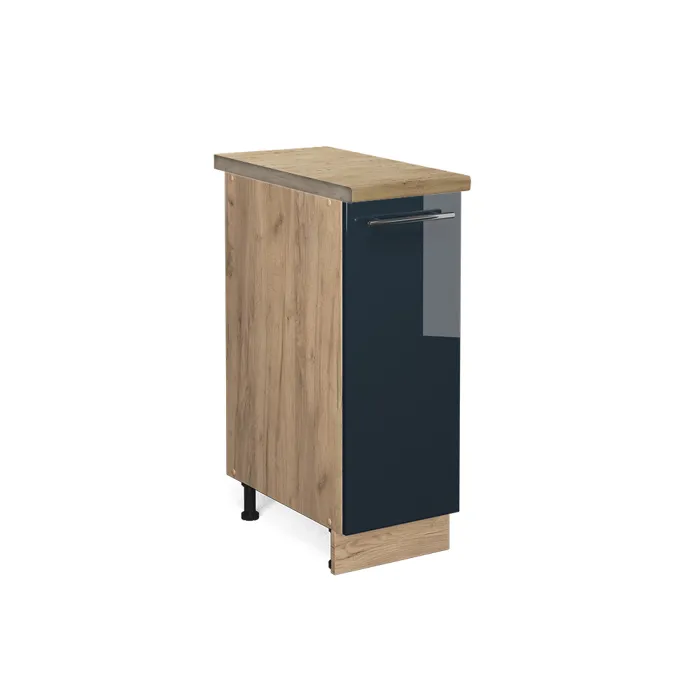 Vicco Armoires de cuisine Bleu foncé brillant 30cm, PT Chêne