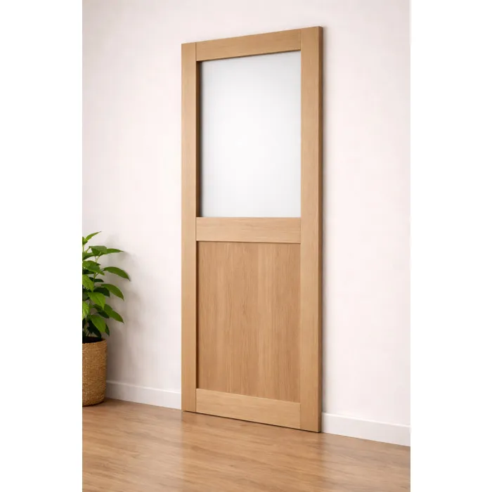 Porte Coulissante Atelier Placage Chene Vitrée H204 X L73 Cm Gd Menuiseries