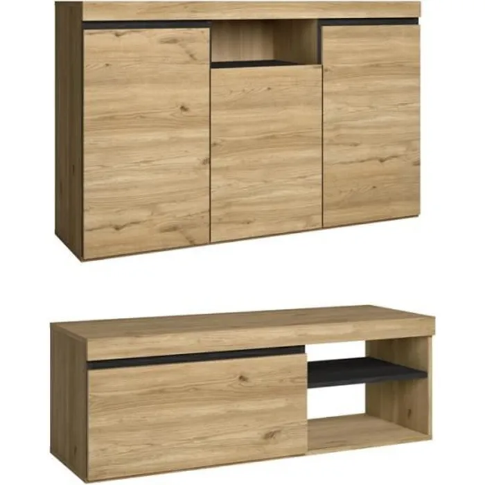 Set Naturale Salle À Manger, Meuble Auxiliaire, Buffet-meuble Tv 120cm Chêne Noir