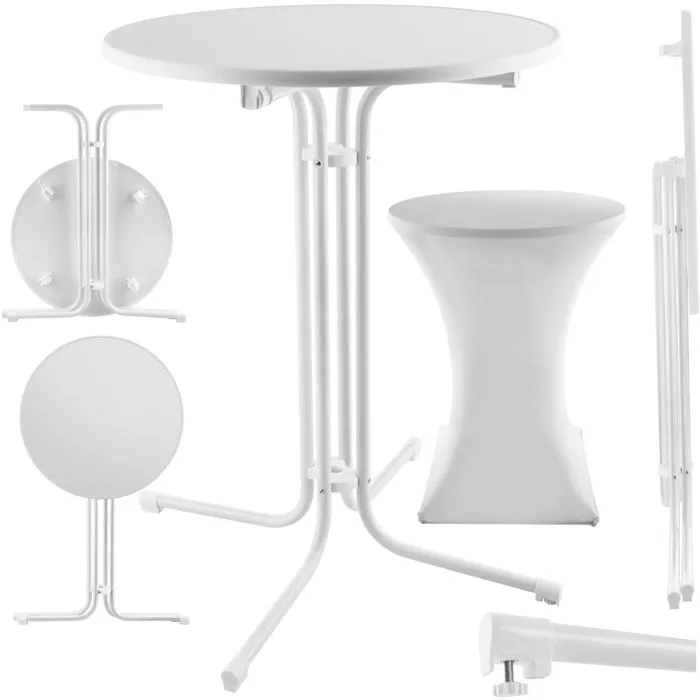 Table Haute Pliable Ronde Avec Housse 90x110 Cm Blanc