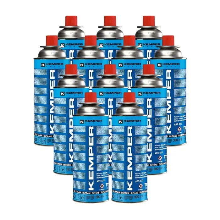 Lot 12 Cartouches Gaz Butane 390 ml 227 g Recharge Réchaud Portable Chalumeau Valve Sécurité KEMPER
