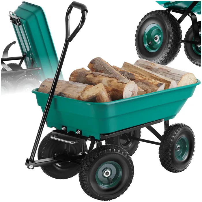 Chariot De Jardin Inclinable En Acier Vert Pneu À Air 120kg Max.