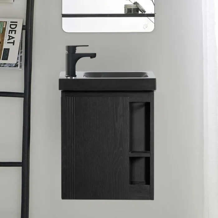 Ensemble lave-mains HAMPTON avec rangement latéral et robinet noir
