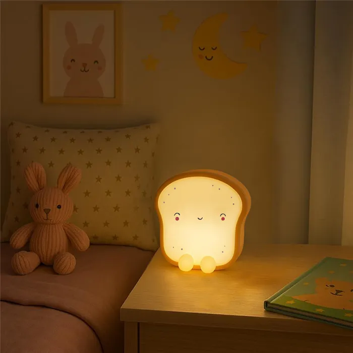 Veilleuse - The Concept Factory - Tartine Kawaii - Couleur Changeante - Beige Et Blanc