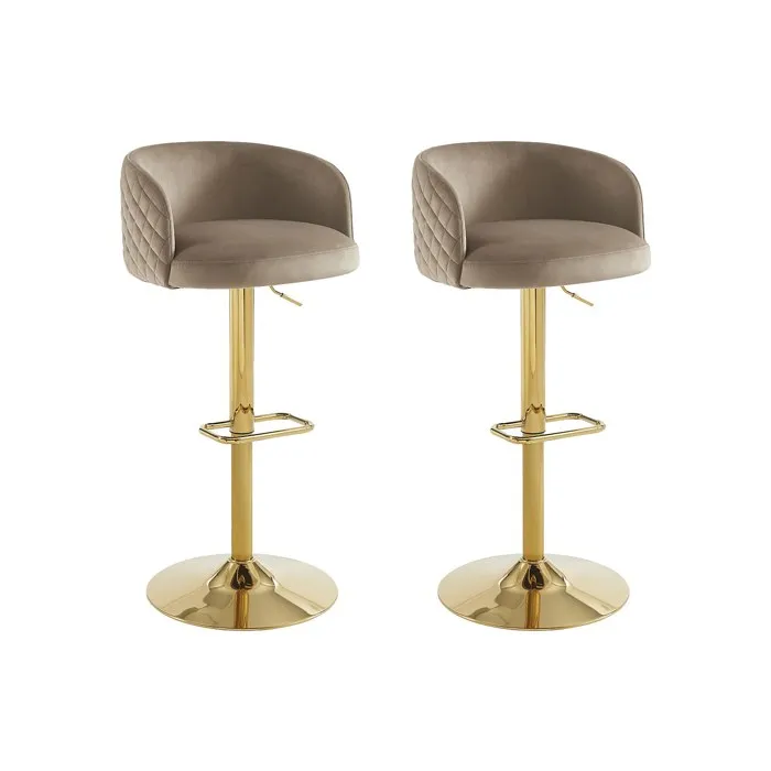Lot de 2 tabourets de bar en velours et métal doré - Hauteur réglable - Beige - PERLANITA