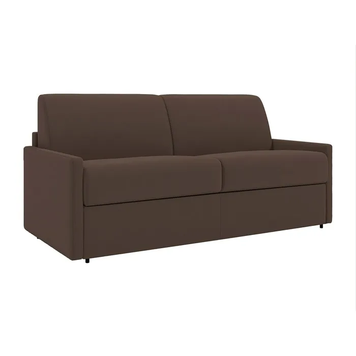 Canapé 2 places convertible express en tissu marron - Couchage 120 cm - Matelas 22 cm avec mémoire de forme CALIFE