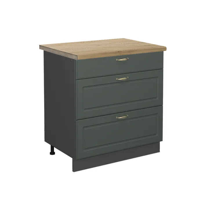 Vicco Meuble cuisine Vert Or Campagne 80cm avec 3 tiroirs, PT Chêne
