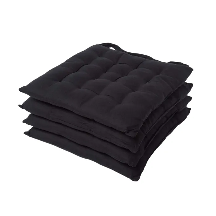 Galette De Chaise En 100% Coton 40x40cm Noir - Lot De 4 - Homescapes