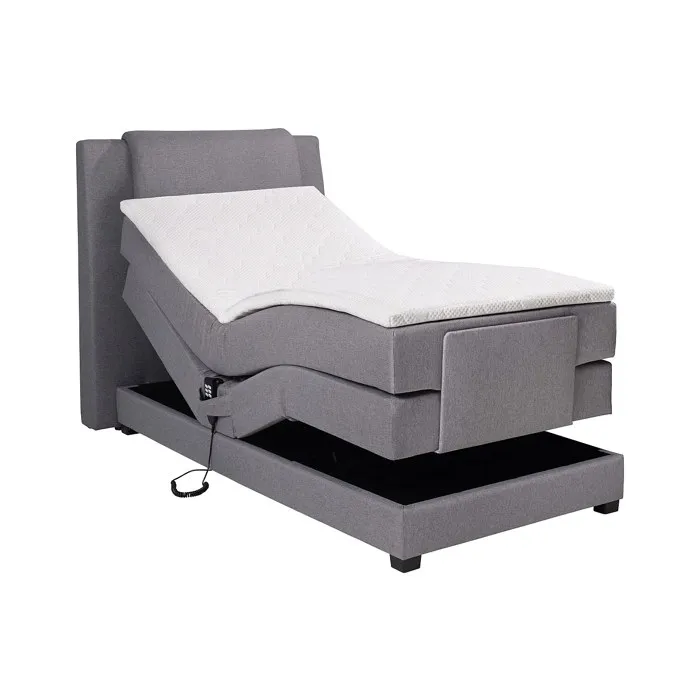 Ensemble complet boxspring tête de lit + sommiers relaxation électrique + matelas + surmatelas - 100 x 200 cm - Tissu - Gris clair