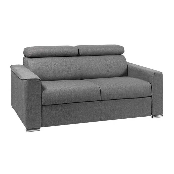 Canapé 2 places convertible express en tissu gris - couchage 120 cm - Matelas 18 cm avec mémoire de forme VIZIR