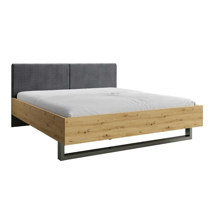 Lit adulte design 180x200 - Collection IZO. Coloris chene et gris anthracite.