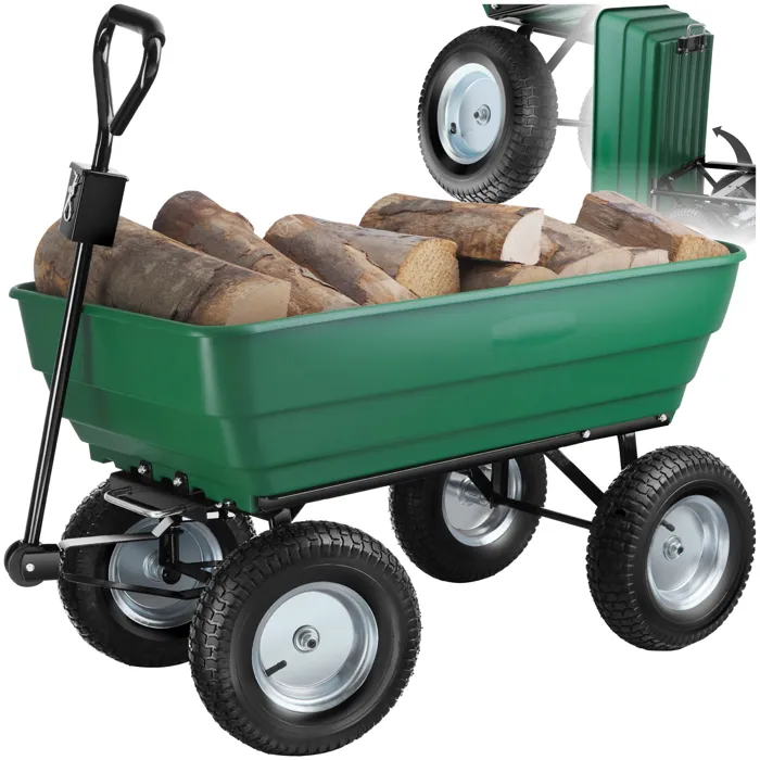 Chariot De Jardin Inclinable En Acier Vert Pneu À Air 120kg Max.
