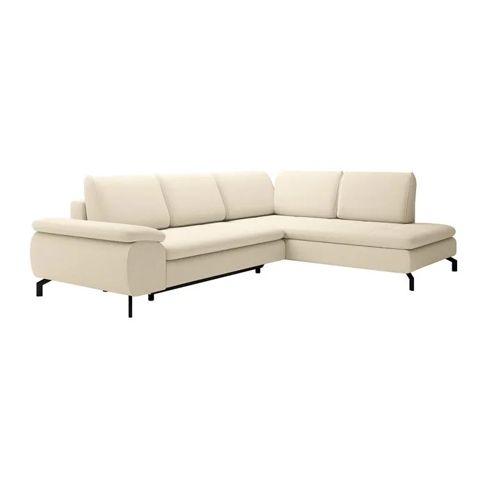 Grand canapé d'angle droit convertible en tissu texturé beige ARCHIBALD