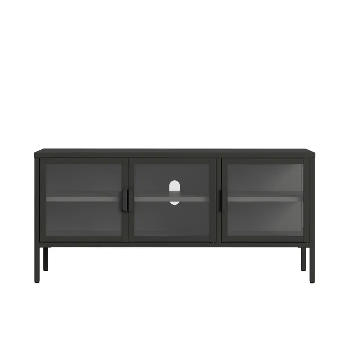 Buffet vitrine Borshavisa acier verre trempé 55 x 118 x 35 cm noir en.casa