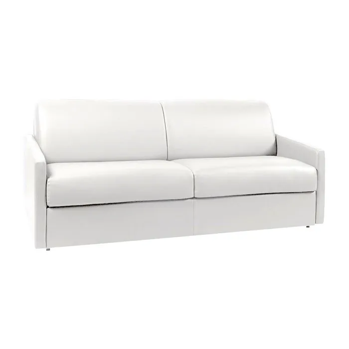 Canapé 4 places convertible express en simili blanc - Couchage à lattes larges 160 cm - Matelas 18 cm CALIFE
