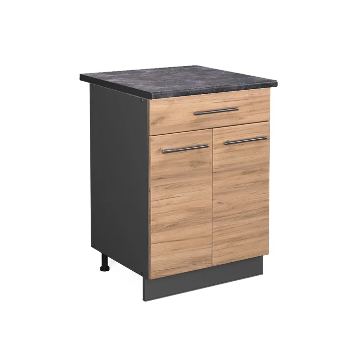 Vicco Meuble cuisine Chêne doré/Anthracite 60cm avec tiroir plan de travail Anthracite