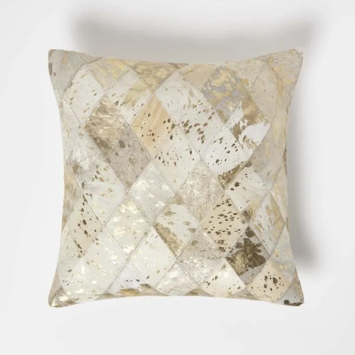 Coussin En Cuir Tacheté Or, 45x45cm - Homescapes