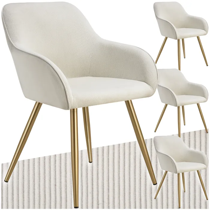 Lot De 4 Chaises En Velours Côtelé Forme Ergonomique Crème/or