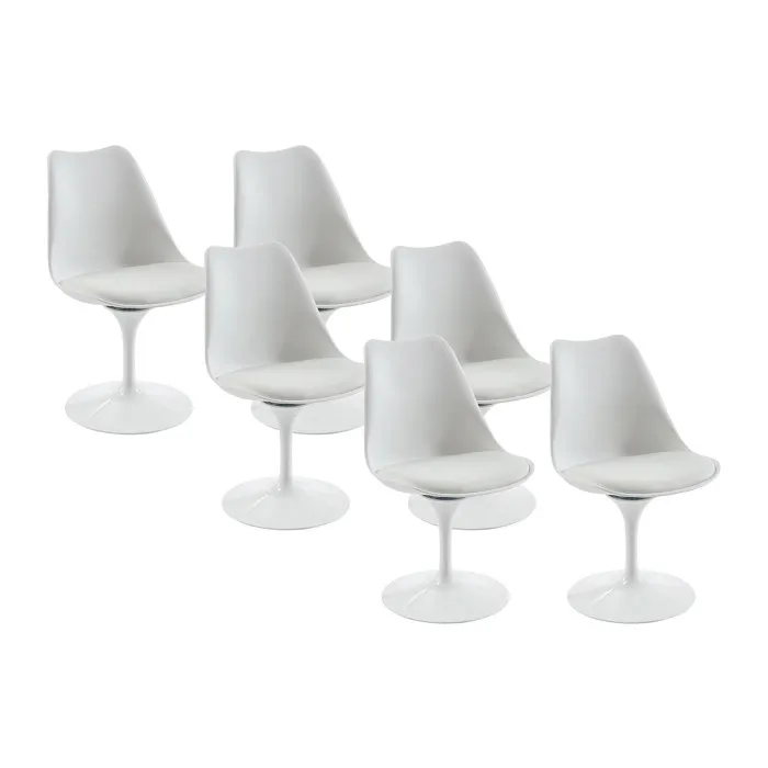 Lot de 6 chaises pivotantes en polypropylène, tissu et acier - Blanc - XAFY