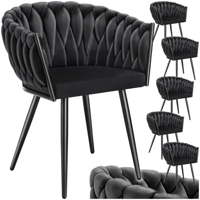 Lot 6 Chaises De Salle À Manger En Velours Design Noué Noires