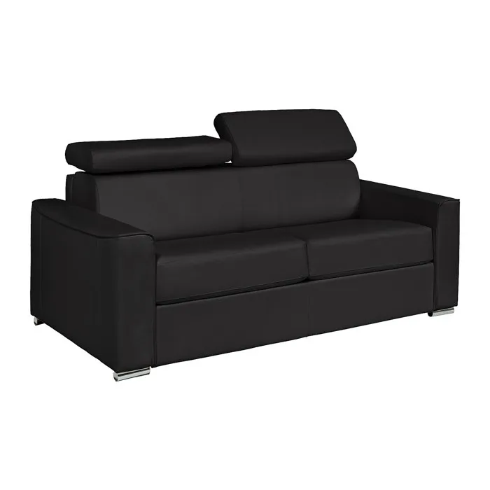Canapé 3 places convertible express en cuir de buffle noir - Couchage 140 cm - Matelas 14 cm VIZIR