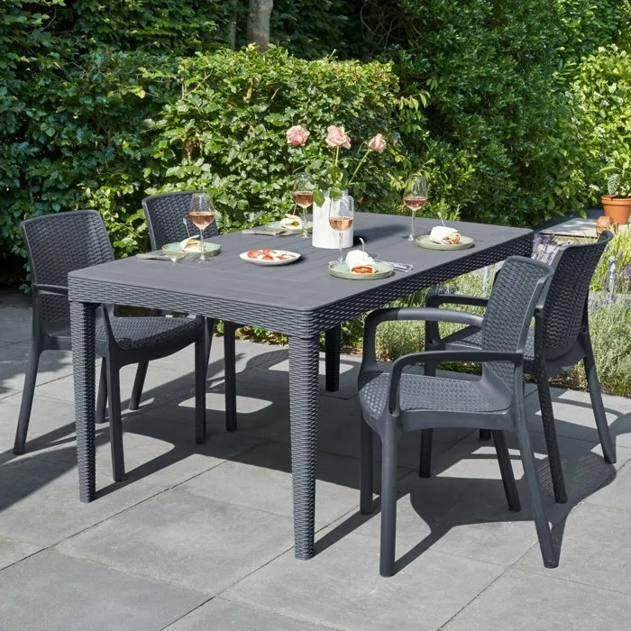 Table d'extérieur Salmon, 6 places 160x90x74h cm Noir Anthracite