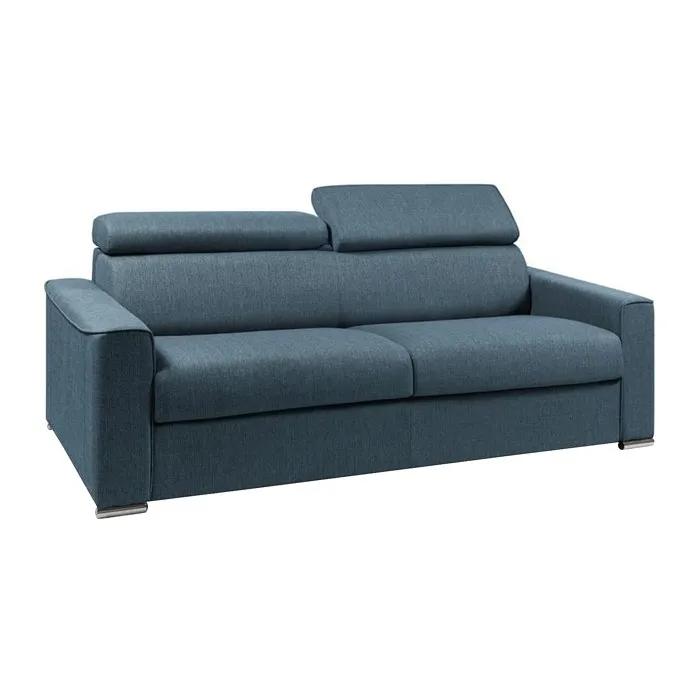 Canapé 4 places convertible express en tissu bleu avec assise mémoire de forme - Couchage 160 cm - Matelas 18 cm VIZIR