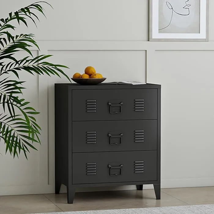 Commode métallique Hämeenlinna acier 72 x 60 x 40 cm noir en.casa