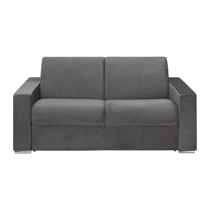 Canapé 2 places convertible express en velours anthracite - Couchage lattes larges 120 cm - Matelas 14 cm CALITO