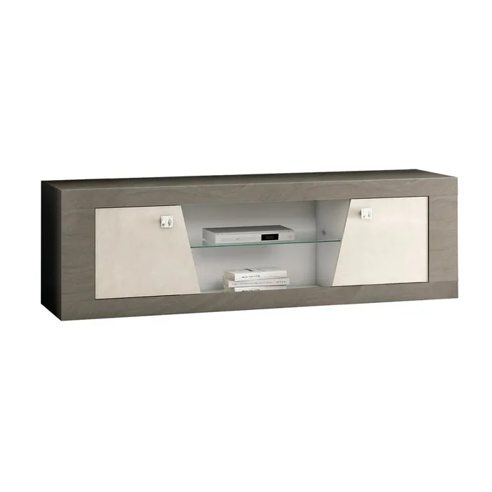 Gondor - Meuble Tv 2 Portes Décor Bois Gris Veiné Et Beige