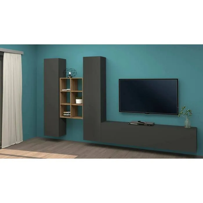 Élément Mural Dcola, 320x30h180 Cm, Anthracite Et Érable
